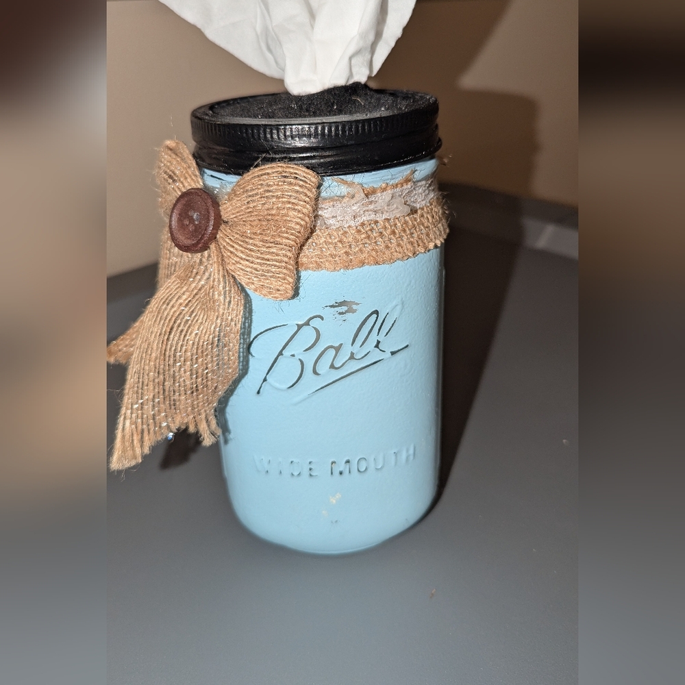 Blue Quart Mason Jar Tissue Holder